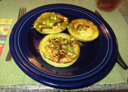 Grilled Summer Squash Stuffed with Sauteed Blossoms